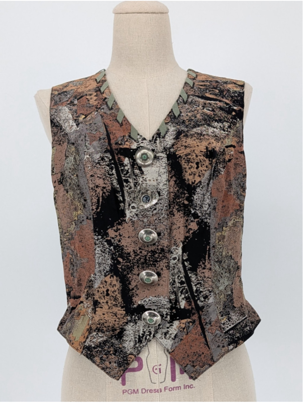 Vintage 90s Western Art Vest Concho Buttons Platinum by Dorothy Schoelen Small
